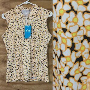NWT Nivo women Sm Floral  1/4 Zip sleeveless Polo Shirt Golf Tennis Pickleball